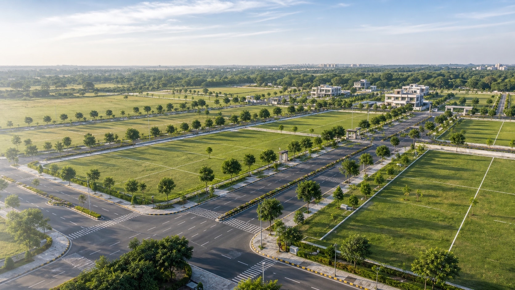 Aerial view of a modern planned property development